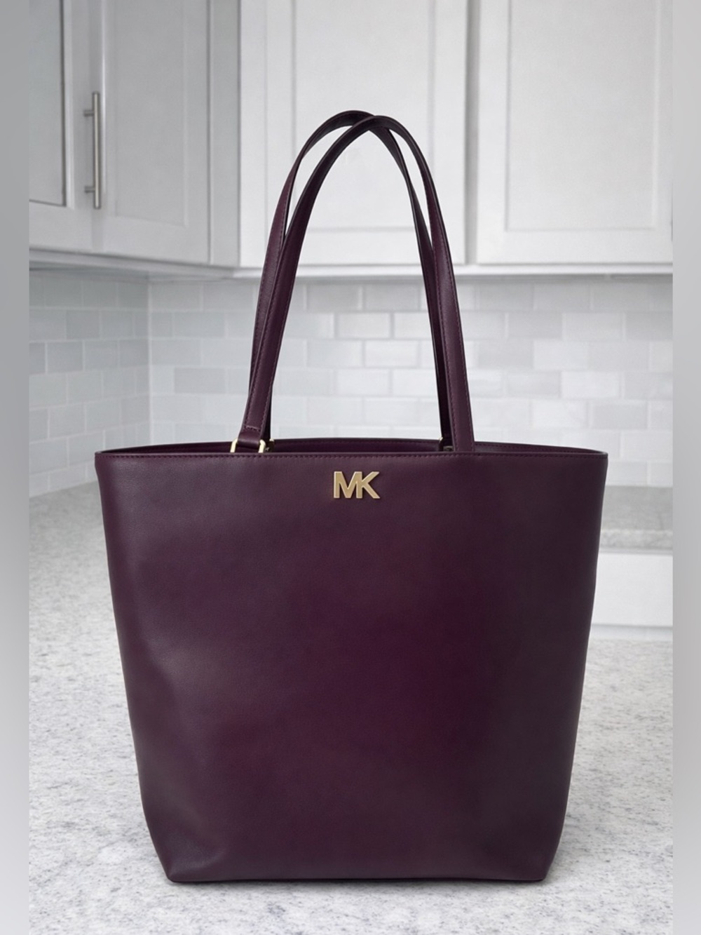 Michael Kors Mott Burgundy Leather Double Handle Zipper Tote Bag - MSRP $268